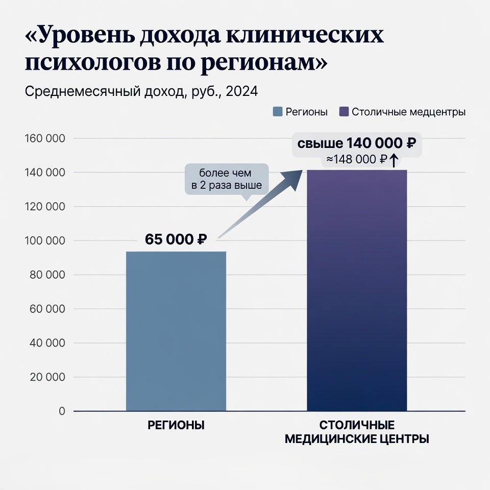 Уровень дохода клинических психологов по регионам